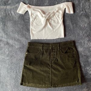 Green corduroy skirt fits S/M